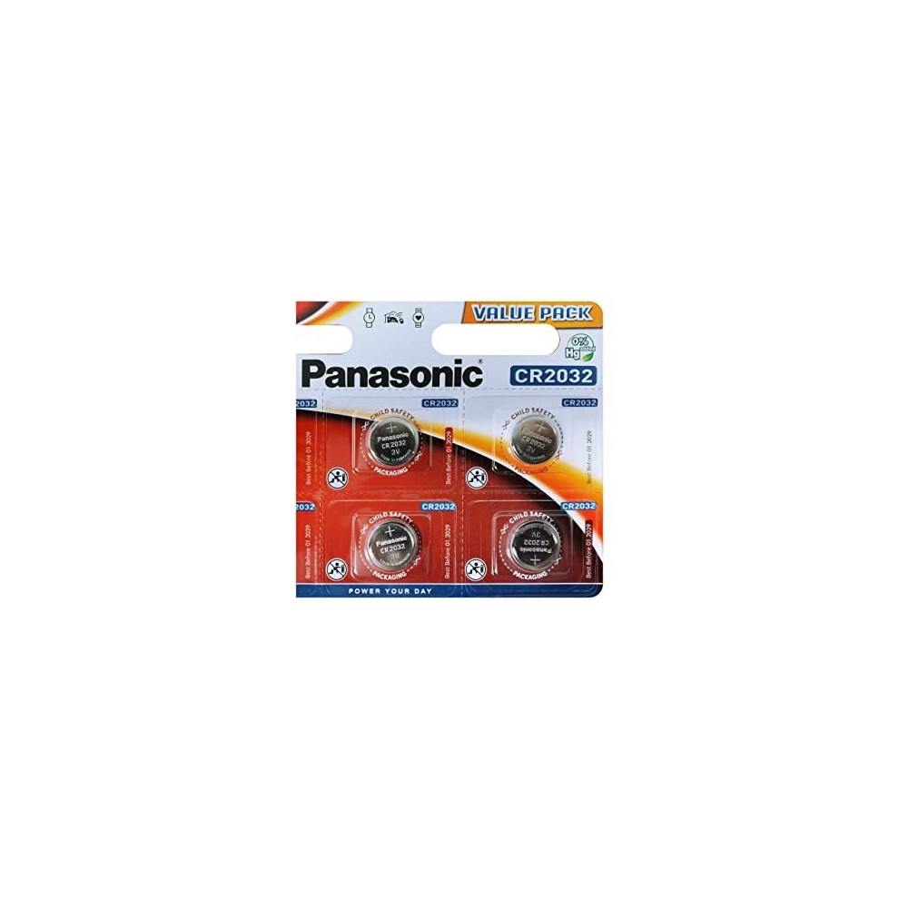 4 Panasonic CR2032 Lithium Batteries. 3V Coin Cell
