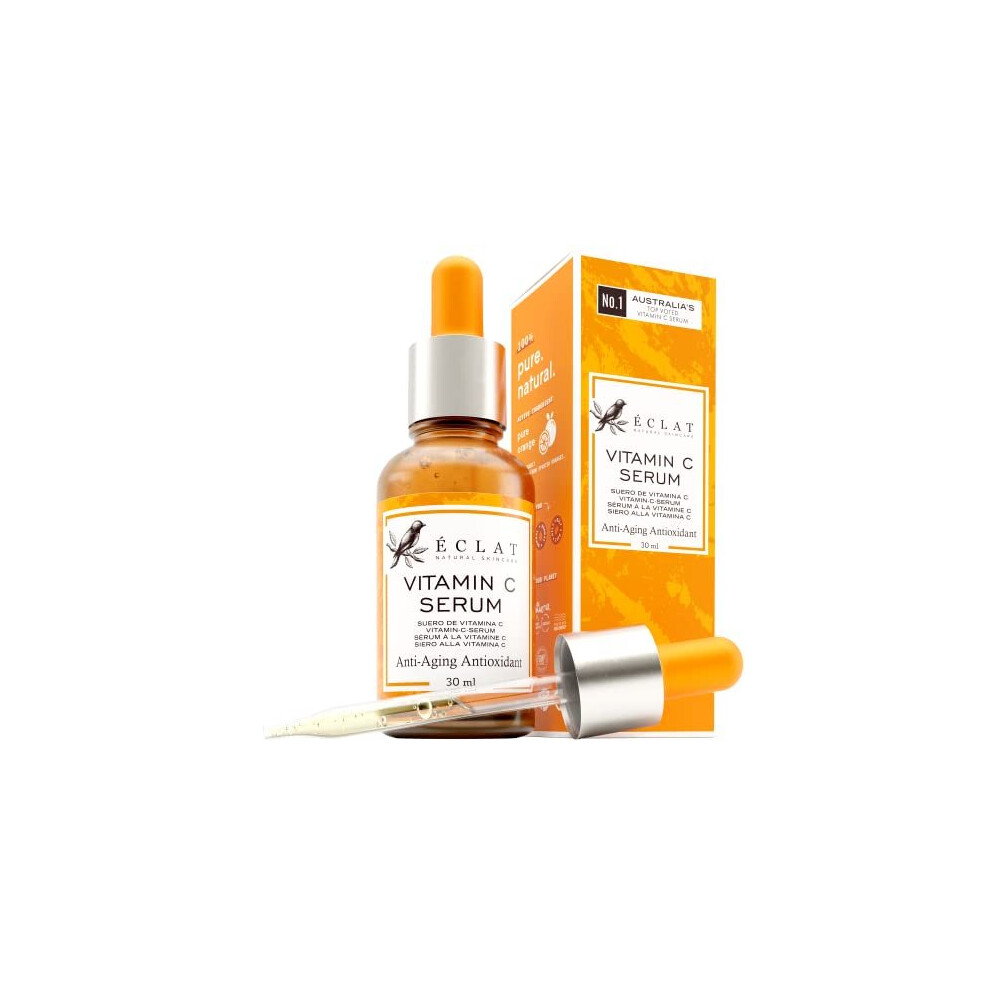 Eclat Skincare Organic 20% Vitamin C Serum For Face With Hyaluronic Acid +Retinol +Ferulic Acid +Jojoba Oil +Vit E - Anti Aging Brightening Face Serum For Pure Skin