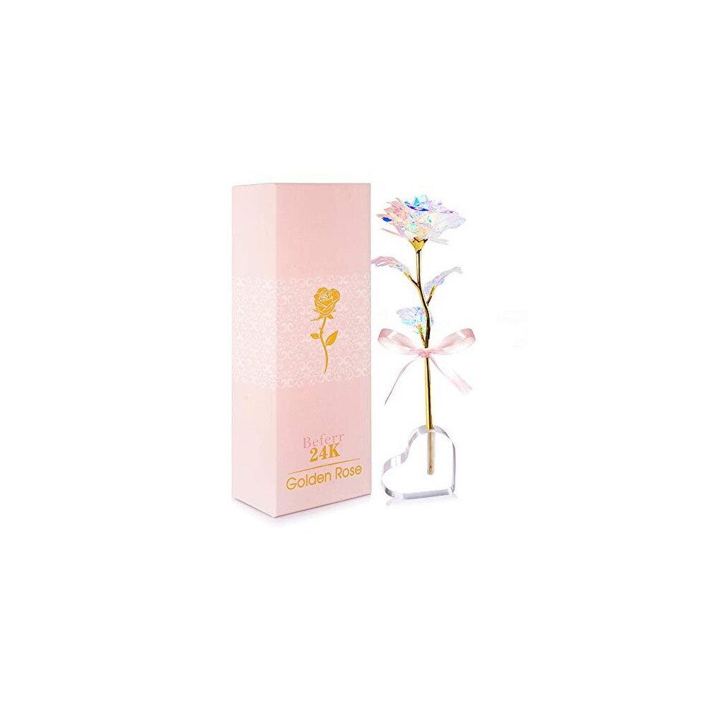 Crystal Rose Flowers Gift with Heart Stand, Golden Galaxy Forever Rose Present for Her Women Mum Wife Grandma Nan Girlfriend Daughter Sister Christmas