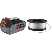 BLACK+DECKER BL4018-XJ 4.0 Ah Lithium Ion Battery, 18 V & BLACK+DECKER Spool and Line 10 m for Reflex Strimmer Nylon Wire 1.6 mm Diameter Transparent