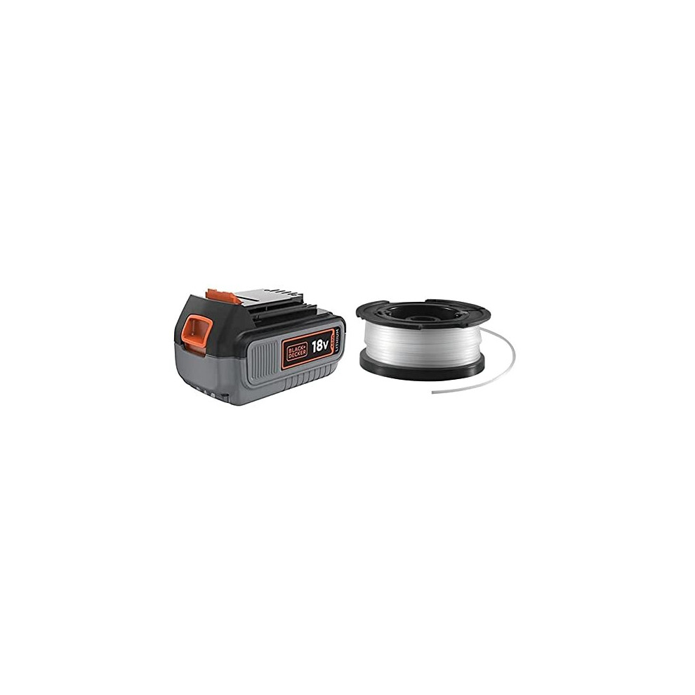 BLACK+DECKER BL4018-XJ 4.0 Ah Lithium Ion Battery, 18 V & BLACK+DECKER Spool and Line 10 m for Reflex Strimmer Nylon Wire 1.6 mm Diameter Transparent