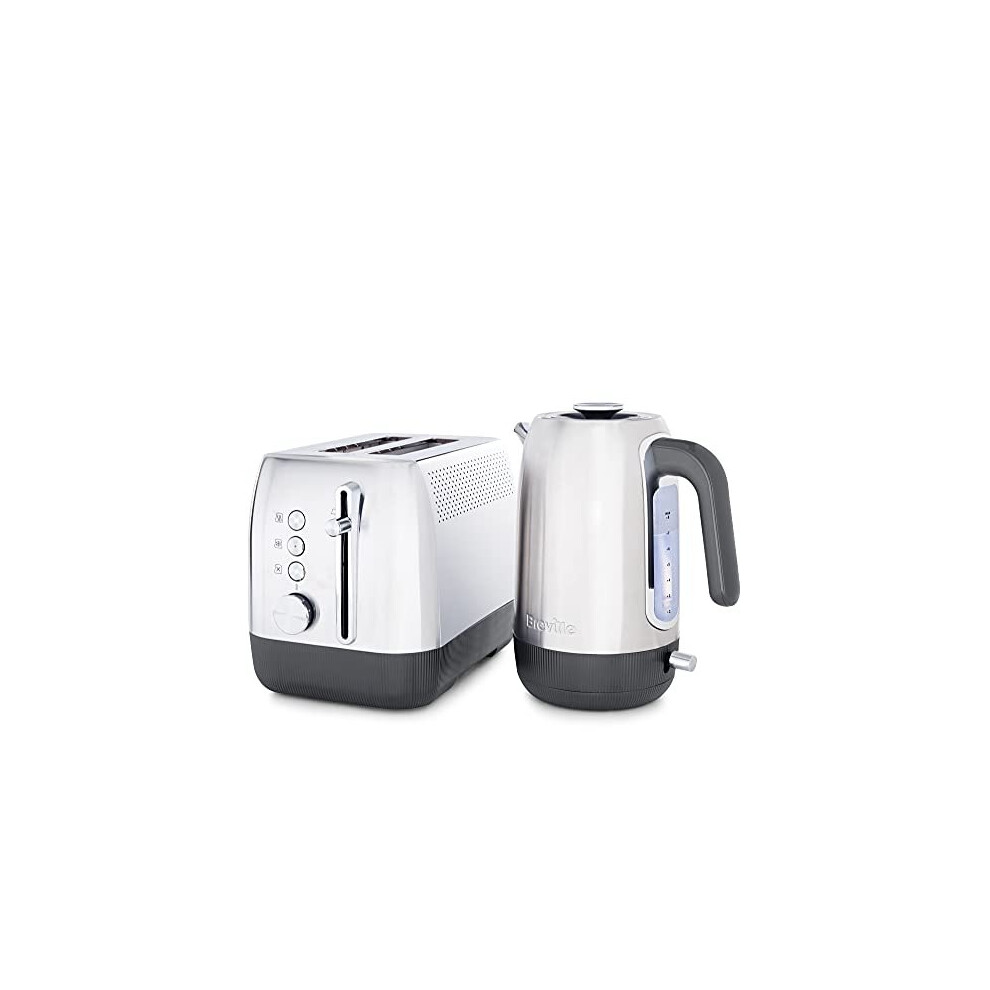 Edge Stainless Steel Kettle & Toaster Set | 1.7 Litre, 3KW Electric Kettle with Still-Hot Illumination & 2-Slice High-Lift Toaster with Deep Slots |