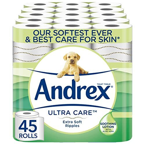 Ultra Care Toilet Paper - 45 Toilet Roll Pack - contains soothing lotion with Aloe Vera for our best care for skin - Dermatologically Tested