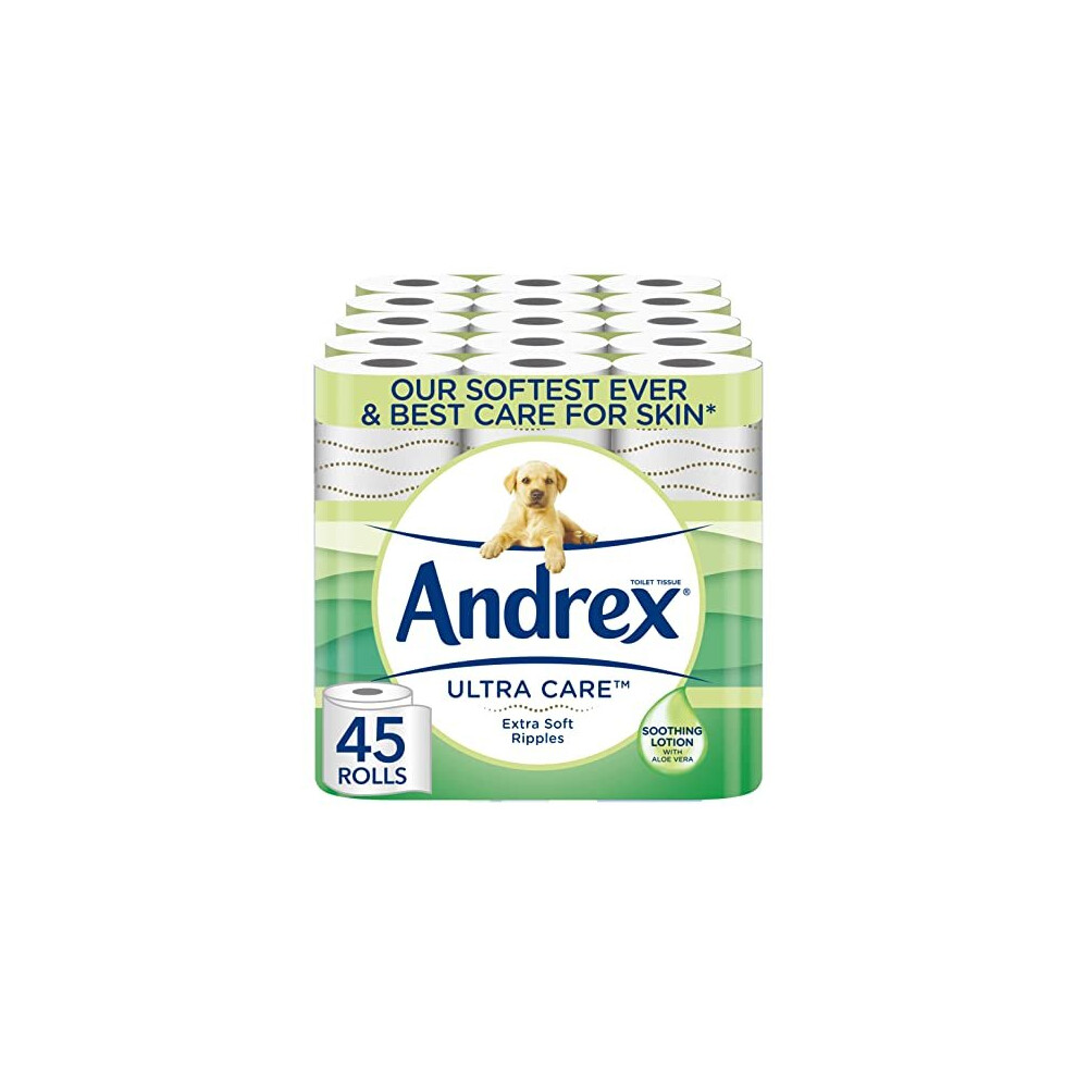 New Andrex Ultra Care Toilet Paper - 45 Toilet Roll Pack - Contains Soothing Lotion With Aloe Vera For Our Best Care For Skin - Dermatologically Tested
