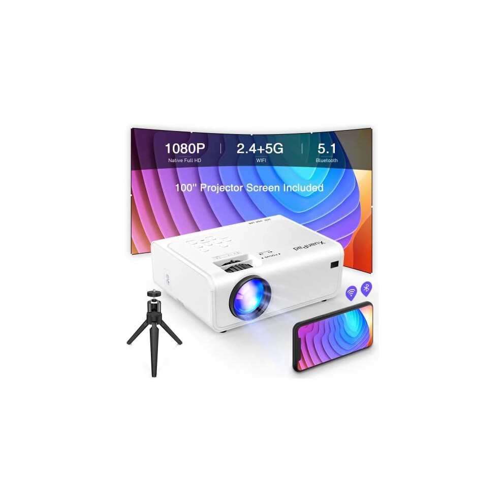 Xuanpad Projector, Native Hd 1080P 5G Wifi Bluetooth Projector, Outdoor Movie Projector 4K Supported, 4P Keystone Correction, Zoom, Mini Projector For