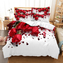 (Style 05, Double) Rose Flower Duvet Cover Set Double King Bedding Quilt Cover Pillowcase 2/3pcs