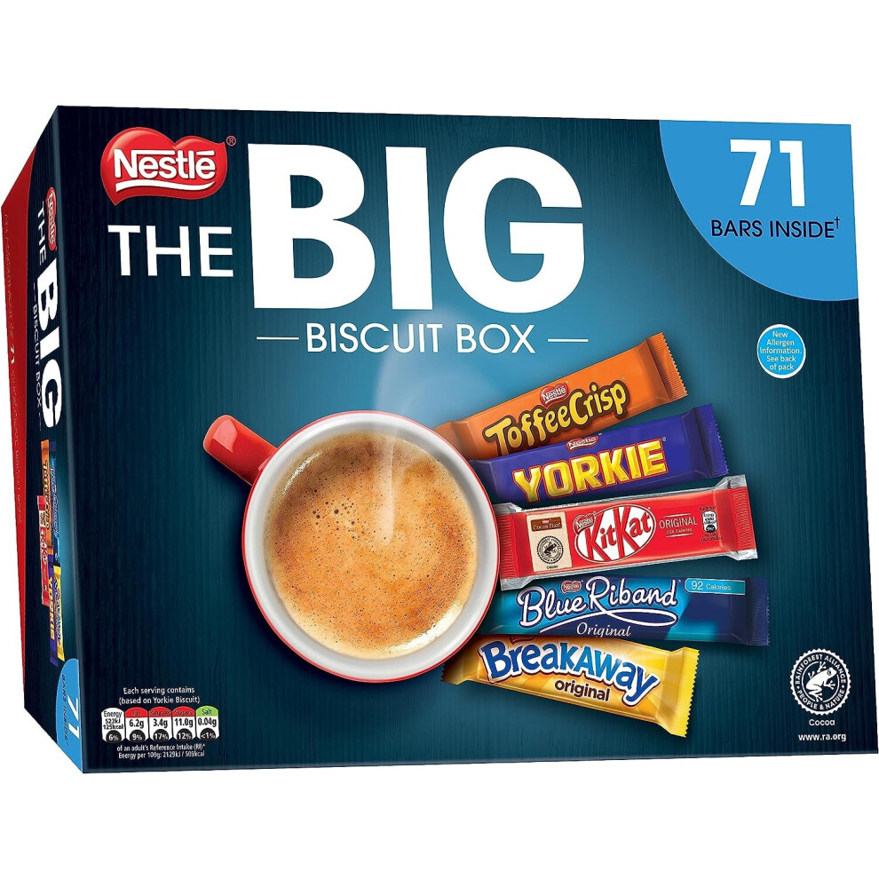 Nestle The Big Biscuit Box, 71 x Chocolate Bars Kit Kat,Yorkie,Toffee Crisp,Breakaway,Blue Riband Chocolate Box,Biscuit Sharing Gift, 1.4 kg Chocolate