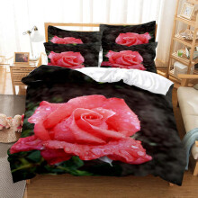 (Style 03, Single) Rose Flower Duvet Cover Set Double King Bedding Quilt Cover Pillowcase 2/3pcs