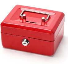 (Red) AAMEN Cash Box With keys Lock, Metal Cash Box with Money Tray
