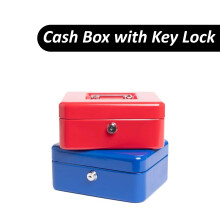 (Blue) AAMEN Cash Box With keys Lock, Metal Cash Box with Money Tray