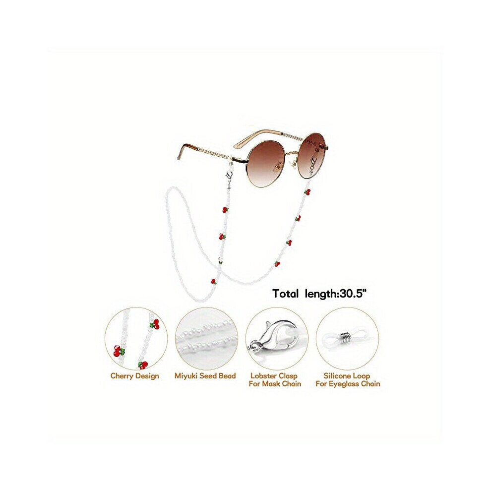1pc Crystal Cherry Decor Glasses Chain Anti Slip Eyeglasses Lanyard Strap Face Covering Eyewear Retainer With Lobster Clasp