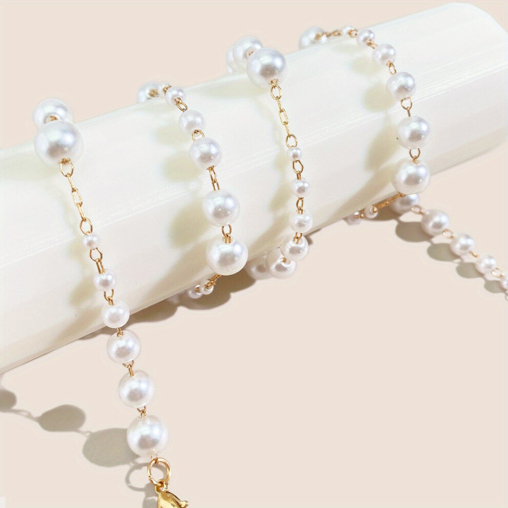 White,Multicoloured 1Pc Faux Pearl Decor Glasses Chain Anti Slip Eyeglasses Lanyard Strap Face Covering Eyewear Retainer
