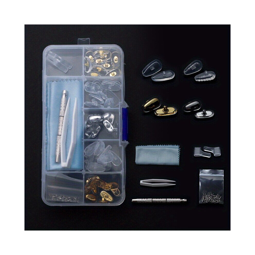 Eyeglass Nose Pads Repair Replacement Kit Silicone Screw in Eyeglasses Nose Pads With Screwdriver Tweezers Glasses Cleaning Cloth And Small Screws For
