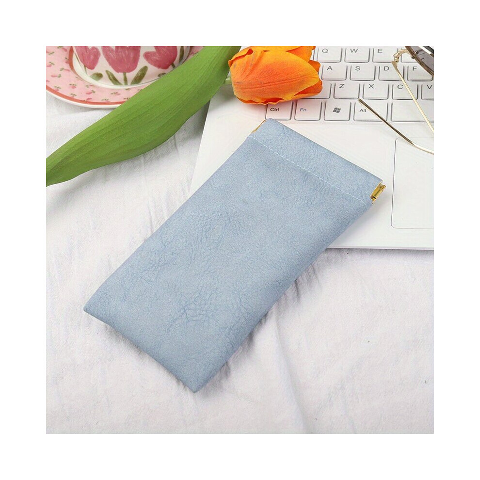 Blue Squeeze Top Glasses Bag Portable Travel Pu Leather Eyeglasses Case Soft Sunglass Organizer Pouch Holder