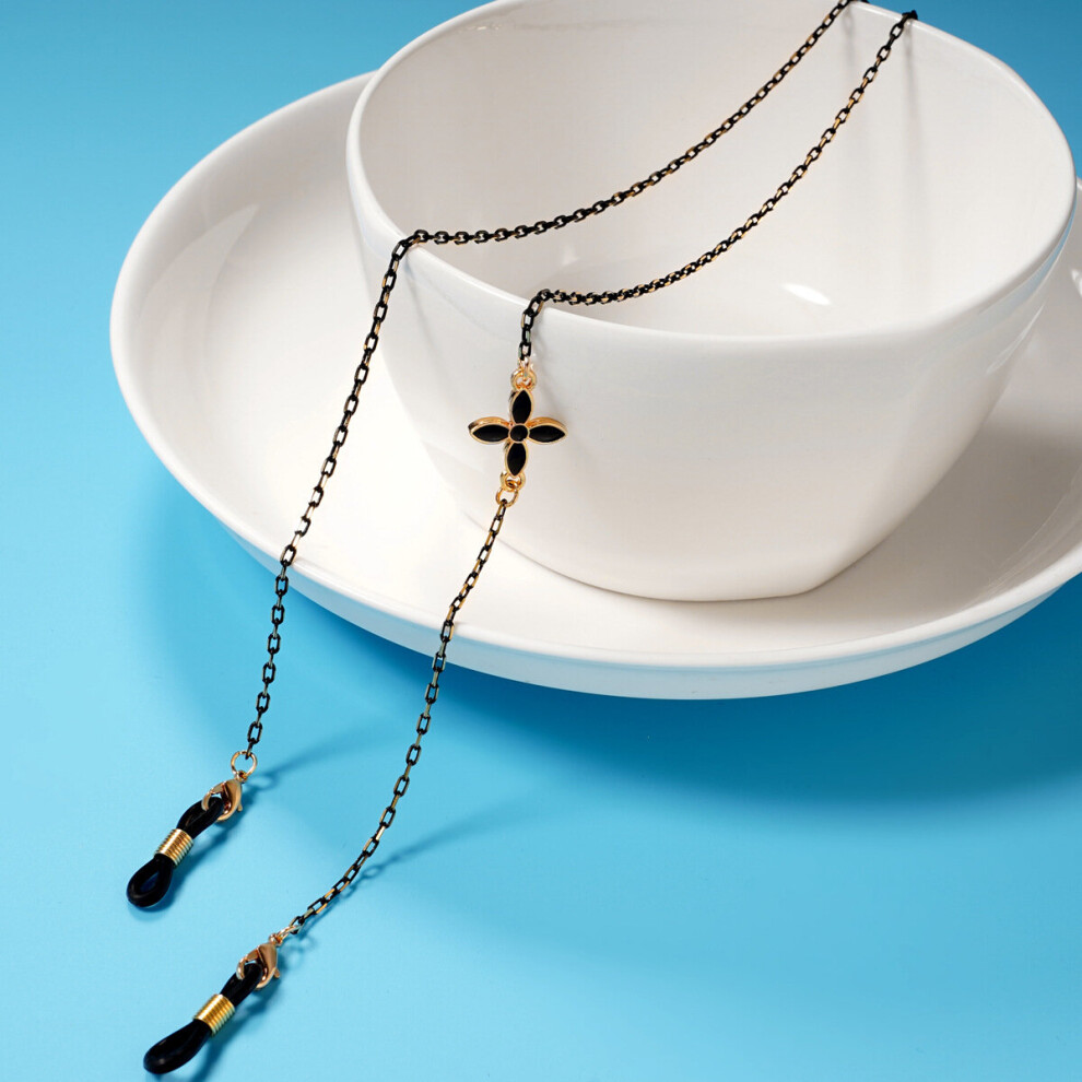 Black Boho Clover Eyeglasses Chain Anti Slip Glasses Holder Four Leaf Clover Chain Glasses Cord Lanyard