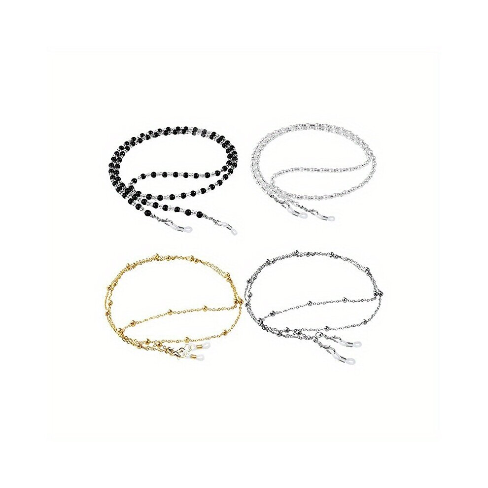 4pcs Beaded Glasses Chain Anti Slip Eyeglasses Lanyard Strap Acrylic Face Covering Eyewear Retainer