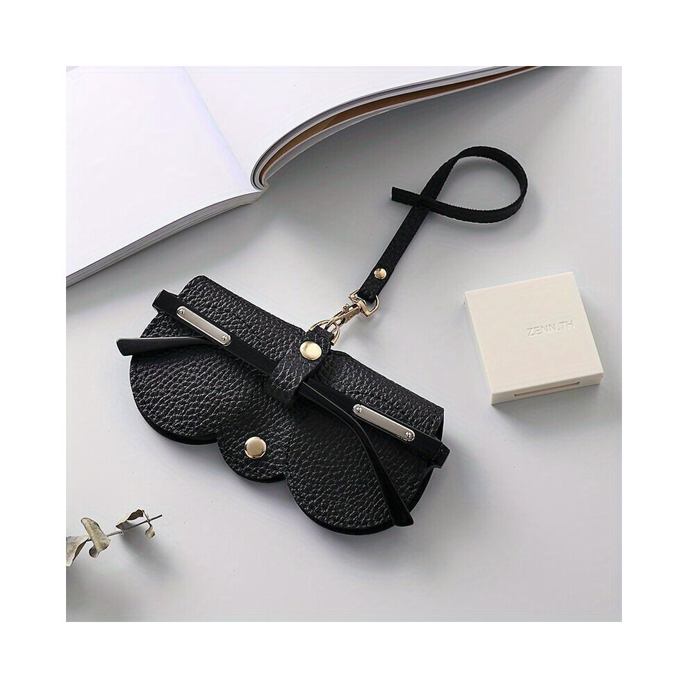 Black Lychee Embossed Glasses Bag Pu Leather Sunglasses Reading Glasses Cover Portable Hanging Spectacles Pouch Holder