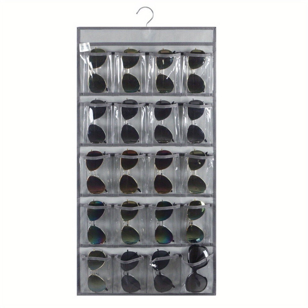 1 Pc Hanging Sunglasses Organizer Wall Mounted Eyeglasses Holder With 20 Clear Slots Grey