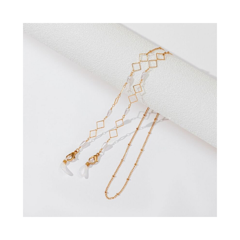 Irregular Faux Pearl Glasses Chain Pearl Metal Mask Chain Geometric Rhombus Water Drop Round Earphone Lanyard