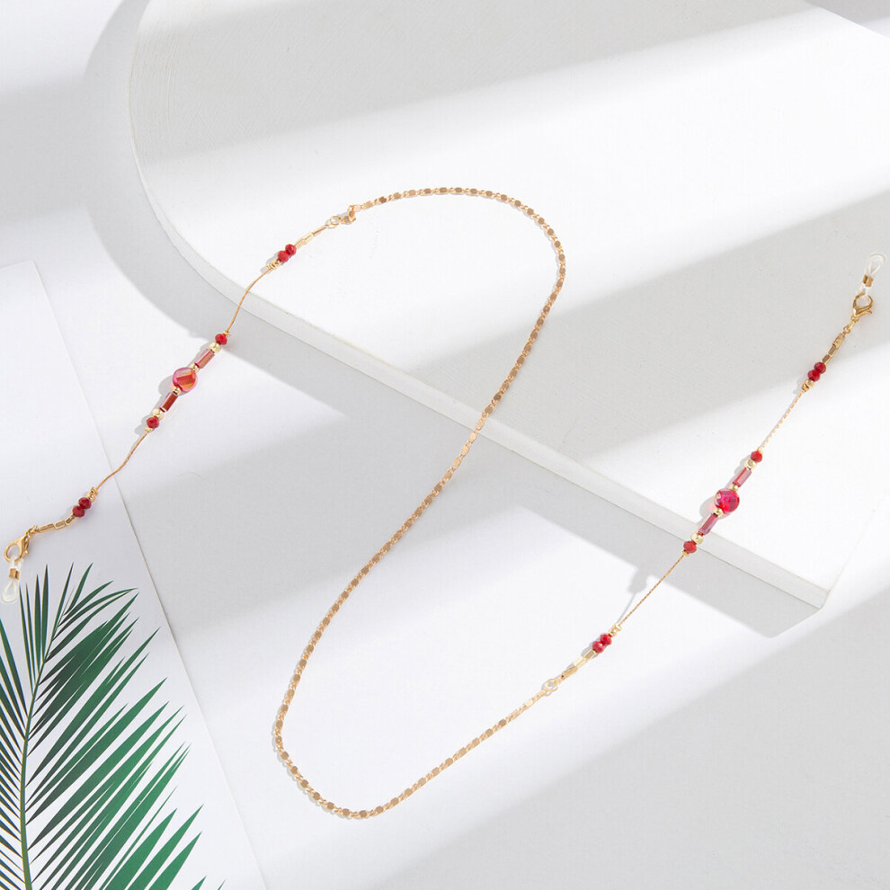 Red Crystal Glasses Chain Sunglasses Eyewear Chain Golden Beaded Sunglass Lanyard Necklace For Glasses