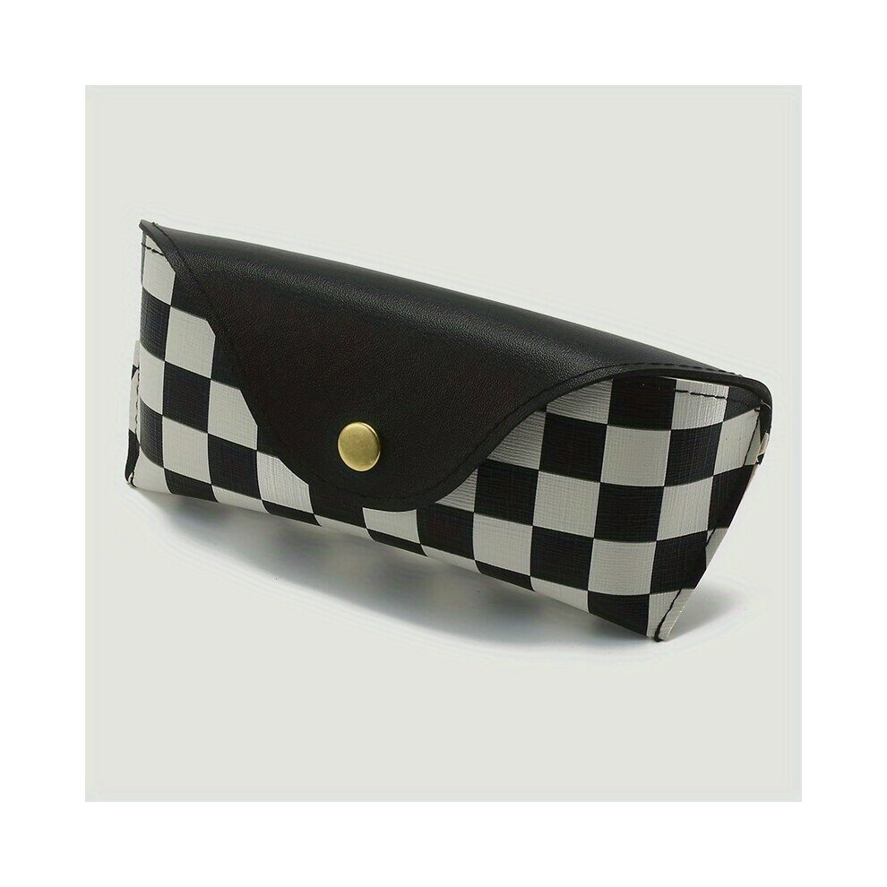 Checkered Print Glasses Bag Snap Button PU Leather Sunglasses Case Portable Eyewear Container