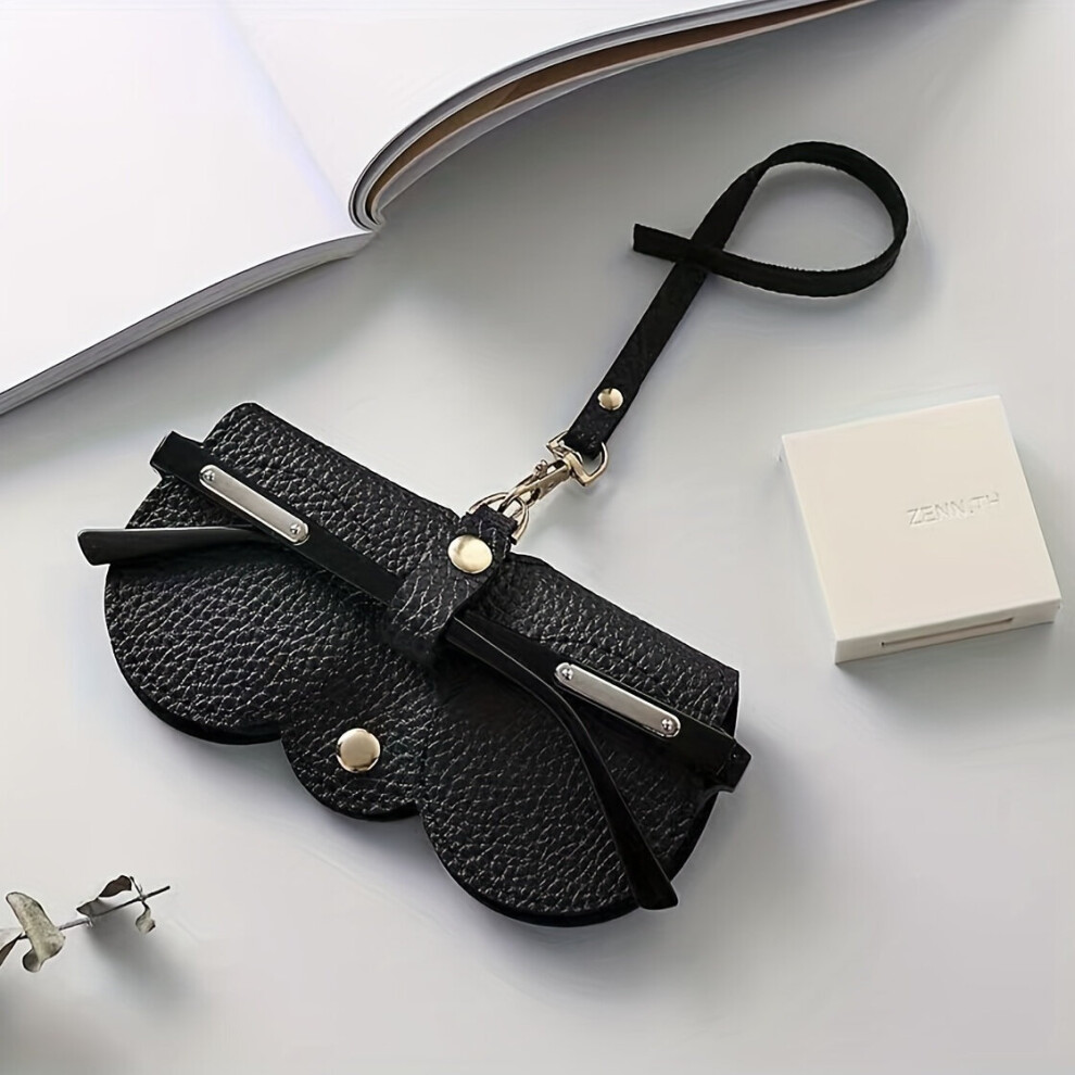 Lychee Embossed Glasses Cover PU Leather Sunglasses Reading Glasses Bag Portable Hanging Eyewear Accessory