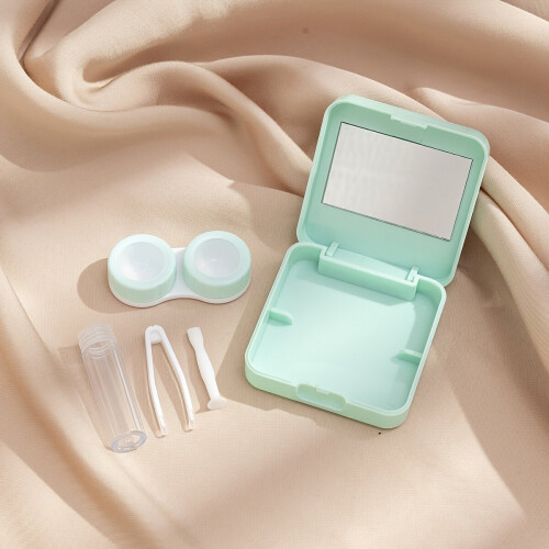 1set Wave Pattern Lens Case Minimalist Travel Lens Case Kit Mini Lens Box With Mirror 1