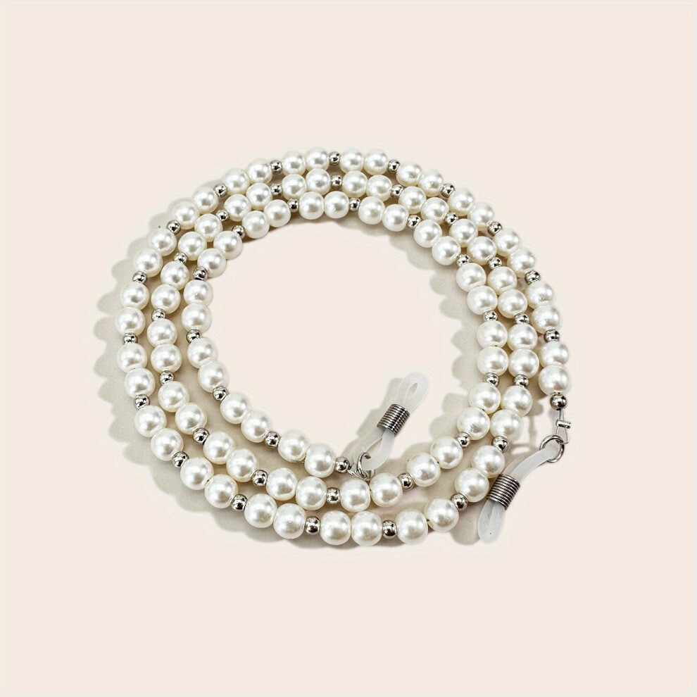 White,Multicoloured Faux Pearl Beaded Glasses Chain Anti Slip Sunglasses Reading Glasses Lanyard Strap Stylish Face Covering Eyewear Retainer