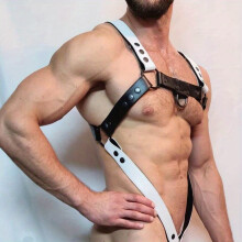 Mens PU Leather Harness Belt Metal Ring Punk Male Leather Bondage
