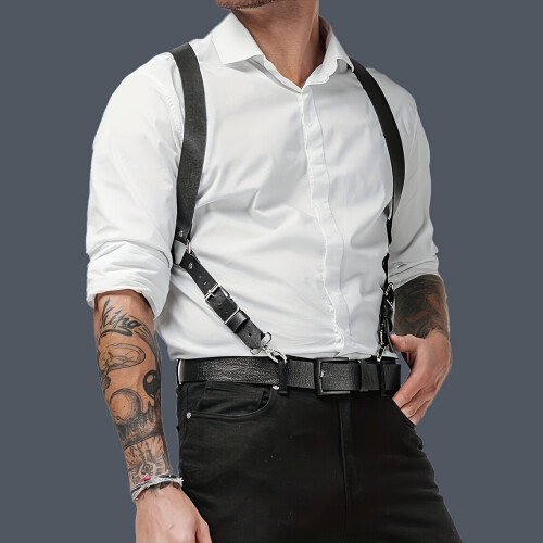 Mens Gothic Leather Decor Suspenders 1