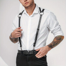 Mens Leather Suspenders Belt Shoulder Harness Adjustable Shoulder Strap For Pants Braces