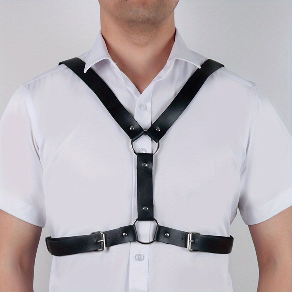 Black Mens Erotic Utensils Punk Body Chest Harness Shoulder Straps Pu Leather Adjustable Chest Belt For Cosplay Party Costume