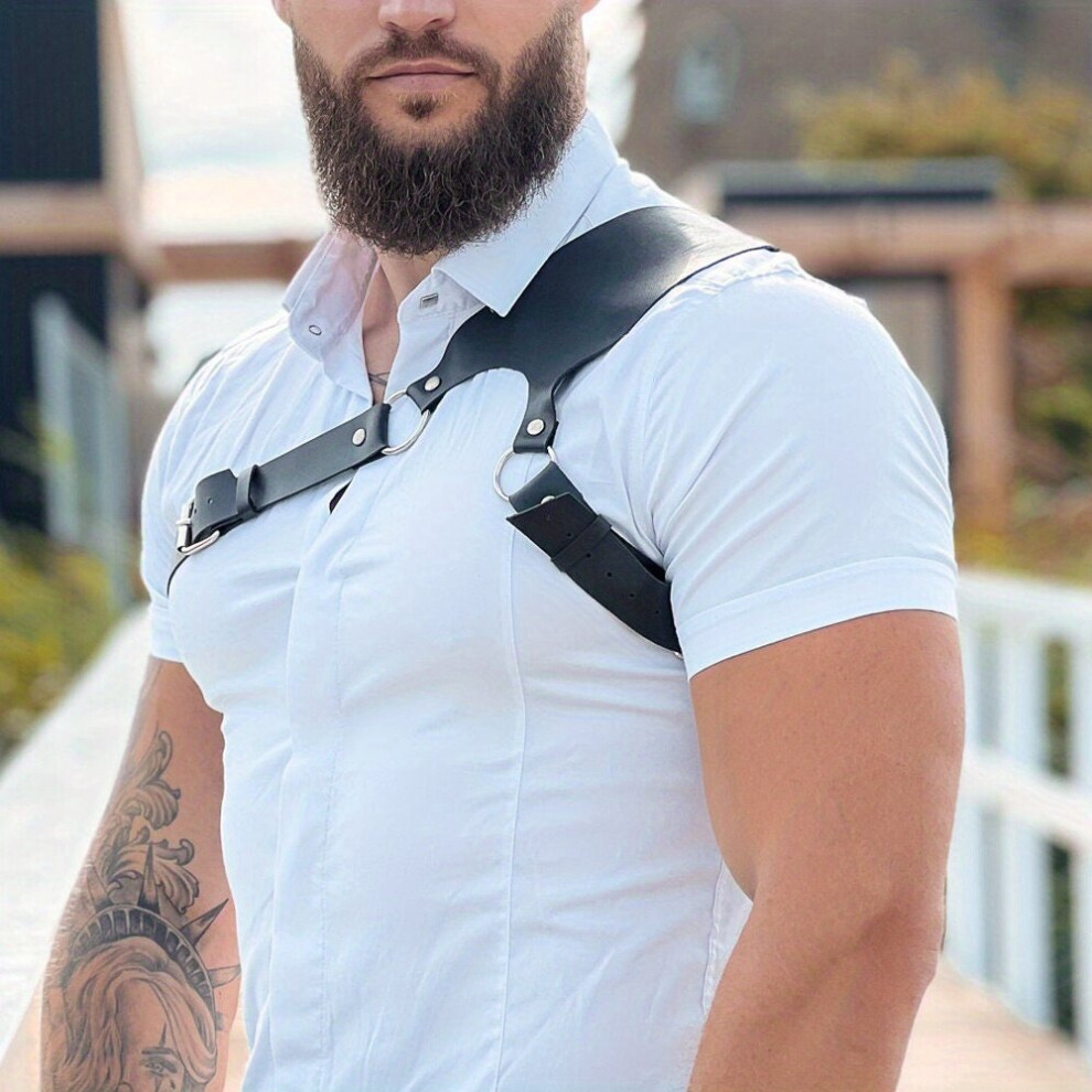 Mens Punk Body Chest Harness PU Leather Adjustable Chest Belt For Cosplay Party Costume