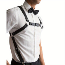 Mens Punk PU Leather Bondage Suspenders For Street Dance Performances Vintage Suspenders With Shoulder Straps