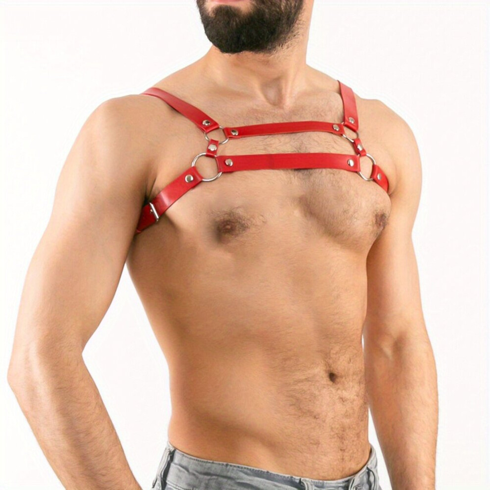 Mens Punk Body Chest Harness PU Leather Adjustable Chest Belt Shoulder Strap For Cosplay Party Costume