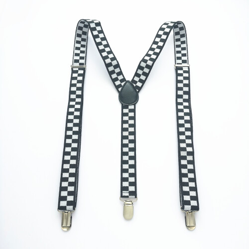 Plaid Men Suspenders 2 Wide Adjustable Elastic Strap Y Back Braces