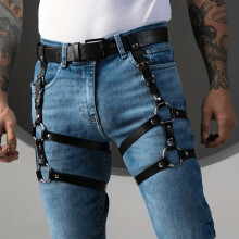 Mens Leg Decoration Trousers Waist Chain Straps PU Leather Binding Bondage Straps