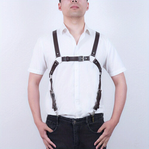 Mens Gothic PU Leather Bondage Harness O Shaped Ring Adjustable Harness Straps