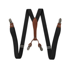 Mens Suspenders Belt With Leather Polyester Elastic Clip on Braces