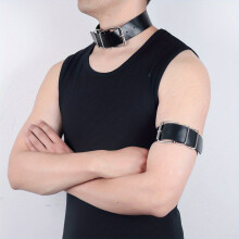 Erotic Supplies Mens Neck Strap Arm Ring PU Leather Neck Strap BDSM Metal Ring Neck Strap