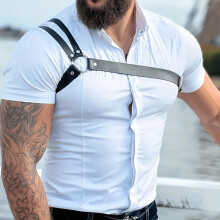 Mens O type Leather Shoulder Strap Vintage PU Leather Suspenders