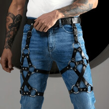 Mens PU Leather Thigh Bondage Belt Leg Decoration Pants Waist Chain Strap Performance Accessories