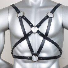 Mens Handsome PU Leather Strap Suspenders Adjustable Belt Harness For Costume Club Party