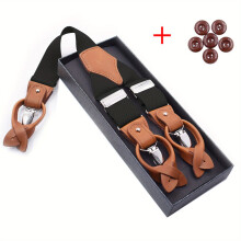 3 5cmx125cm Mens Leather Retro Gentleman Mens Clip Suspenders Pants Harness Clips Pants Elastic Clips Adult British American Style Harness Clips Men