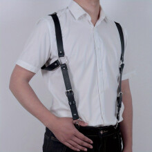 Mens Leather Suspenders Belt Shoulder Harness Adjustable Shoulder Strap For Pants Braces