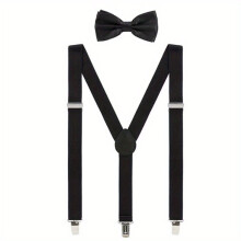 1pc Bow Tie Suspenders Y Shaped Suspender With 3 Strong Clips Adjustable Elastics Mens Womens 3 1 38in Wide Suspenders Trouser Suspenders For Shirts