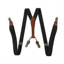 1pc 2 Adult 4 Clips Elastic Suspenders Belt Unisex Elastic Straps With Leather Head Clip