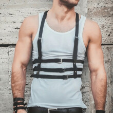 Mens PU Leather Harness Belt Mens Sexy Lingerie Gothic Punk Adjustable Chest Harness Bondage Straps