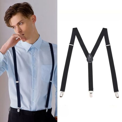 1pc 1inch Wide Men Suspenders Plain Overall Adjustable 1