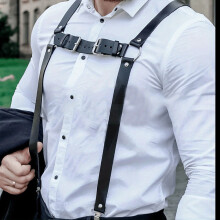 Mens Suspenders Gothic Leather Chest Straps Adjustable Buckle Straps Hanging Pants Shoulder Straps Clothing All match
